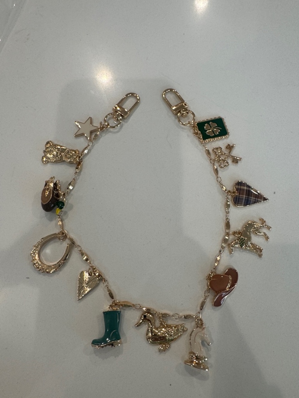 Anthropologie Gold-Tone bag Charm with Green and Multicolor Enamel Accents